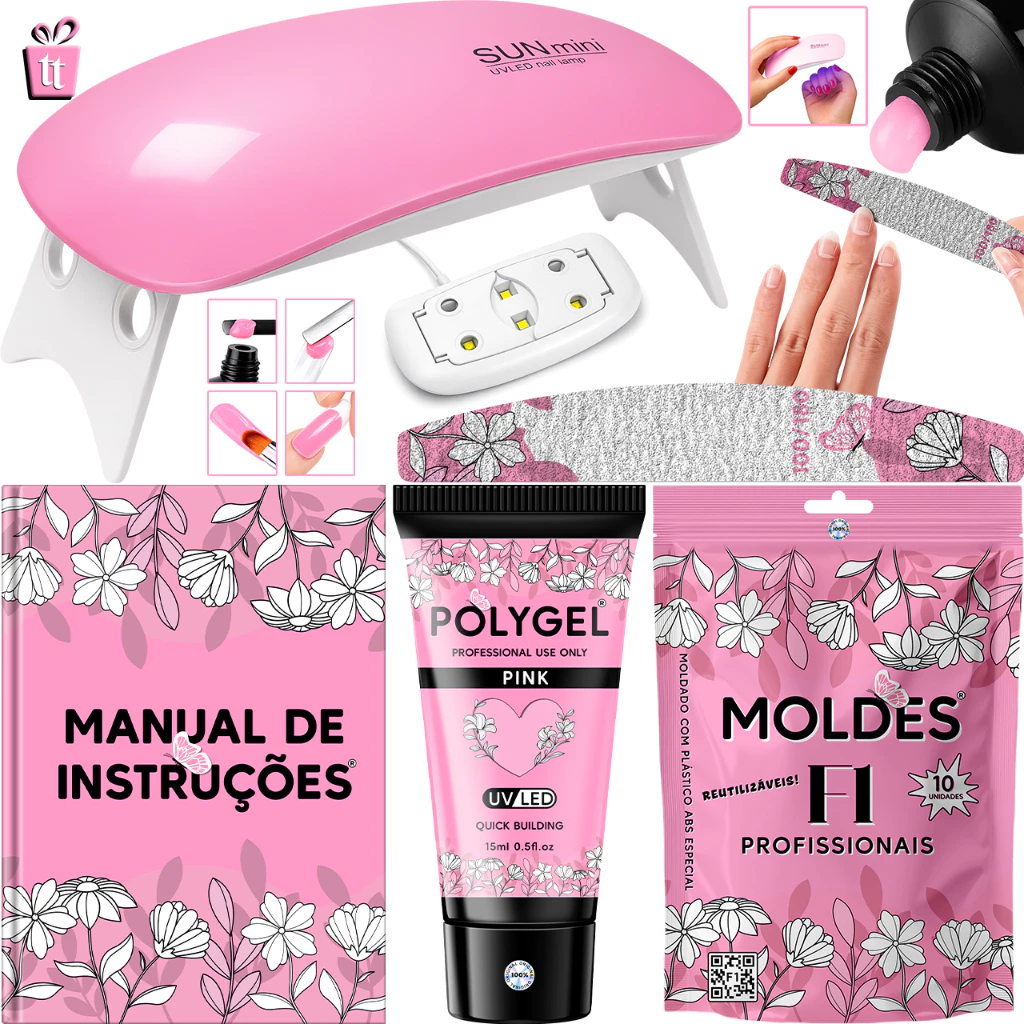 Kit Alongamento Poligel Polygel + Molde F1 + Lixa + Mini Cabine De Unha — imagem 1