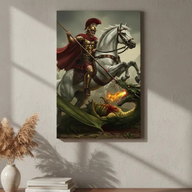 Quadro Arte Sagrada Decorativa São Jorge Igreja Guerreiro Capadócia Santo das Batalha Canvas 60x40