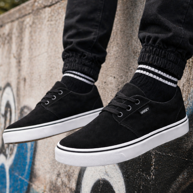 Tênis Skate Skatista Masculino Feminino Camurça Preto Oadsey