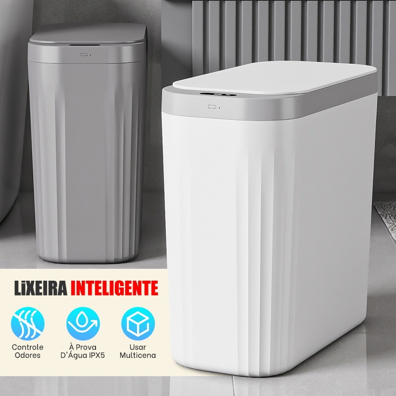 Lixeira Automática Inteligente com Sensor 13L Para Banheiro Cozinha Abre Fácil Toque Aproximação