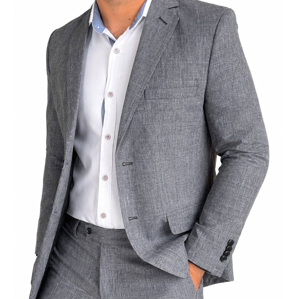 Terno Cinza Mescla Masculino Slim com Caimento Justo na Microfibra (Paletó + Calça)