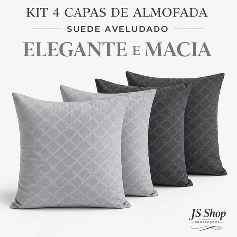 Kit 4 Capas de Almofada Suede Aveludado Geométrica Decorativas 42x42 Zíper Invisível