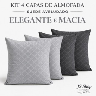 Kit 4 Capas de Almofada Suede Aveludado Geométrica Decorativas 42x42 Zíper Invisível