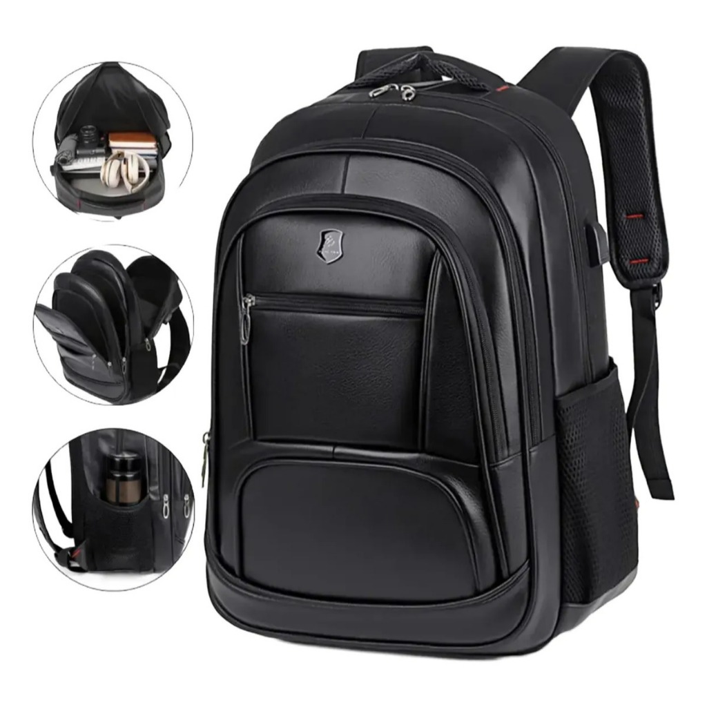 Mochila Couro Masculina Impermeável Reforçada Usb Notebook bolsa mala unissex masculino feminina