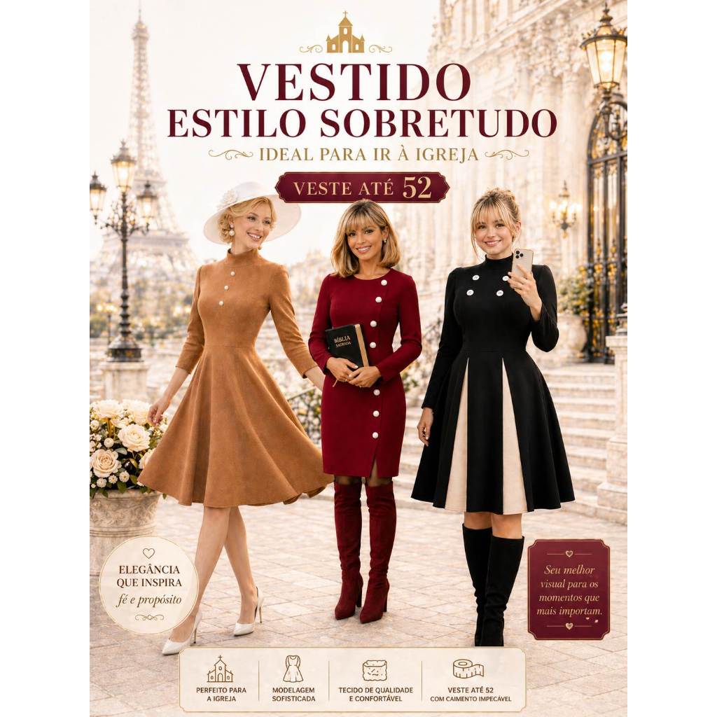 Vestido Moda Evangélica Cristã Midi Rodado Soltinho Estilo Sobretudo Plus Size Mais Vendido