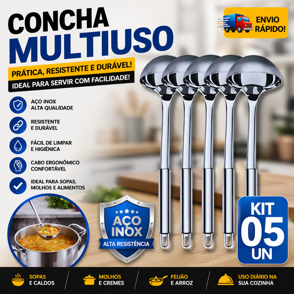 Conchas de Inox – Jogo Resistentes, Modernas e com Brilho Inox para Servir Sopas e Molhos Concha
