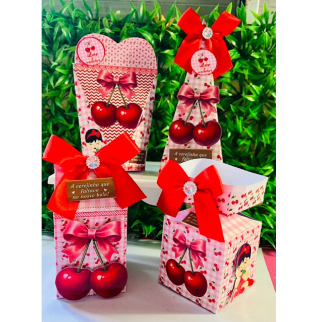 kit caixinhas Personalizadas pra lembrancinha de aniversário tema cerejinha de fazemos todos os temas
