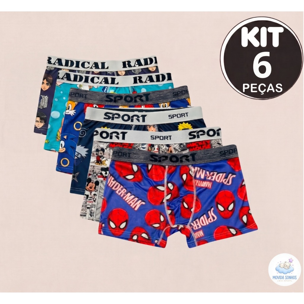 Kit 2 a 10 Cuecas Boxer Box Infantil Juvenil Menino Estampada Confortável 100% Microfibra