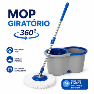 ⭐ Mop Giratório com Balde 13L Alça Esfregão Inox Microfibra Limpeza Piso Madeira
