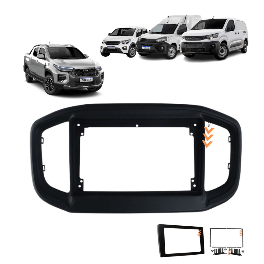 Moldura De Painel 2 Din Multimidia 7 ou 9 Polegadas Strada Fiorino Mobi Peugeot Partner