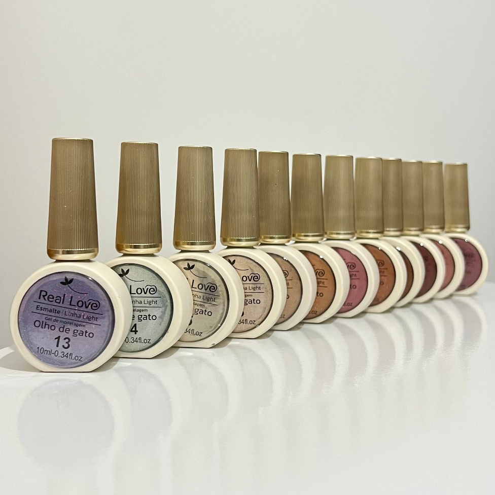 Kit 12 Esmaltes em Gel Magnéticos Olho de Gato Real Love 10 ml 1-36 + Imã