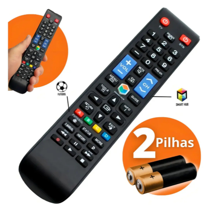 Controle Remoto Universal Compatível Para Tv Samsung Smart Led Lcd Atalhos 3D e Futebol Todas as Polegadas + Pilhas