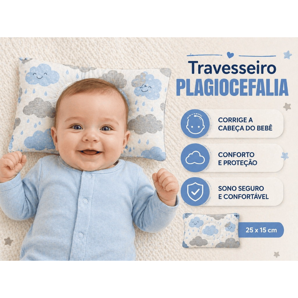 Travesseiro Anti Cabeça Chata Bebê 25x15 Anatômico Confortável