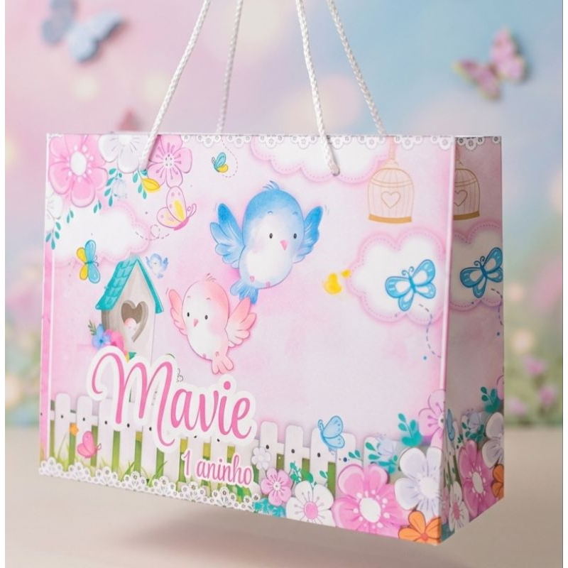 10 sacolinhas personalizadas Jardim encantado PASSARINHOS | lembrancinhas personalizadas jardim encantado rosa e azul