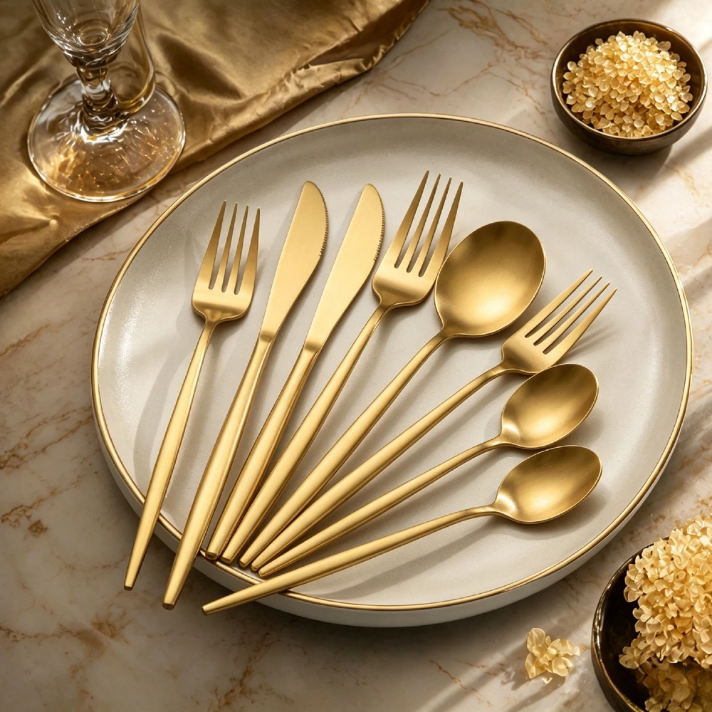 Kit 24/48 Pçs Talheres Cozinha Garfo Faca Colher Aço Inox Rosa Dourado Preto Dourado