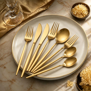 Kit 24/48 Pçs Talheres Cozinha Garfo Faca Colher Aço Inox Rosa Dourado Preto Dourado