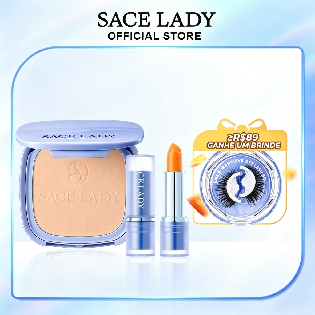 SACE LADY Pó Facial Pérola  e Lip Balm 30PA+++ Controlo de Óleo hidratante labial de longa duração Kit de maquiagem