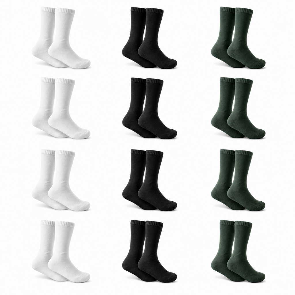 Kit 12 Pares de Meia Militar Cano Longo para Coturno ou Bota Exército Segurança Preto Verde Branco
