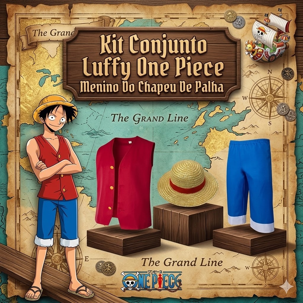Kit Conjunto Luffy One Piece Menino Do Chapeu De Palha