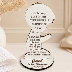 Kit Lembrancinhas Batismo Anjo MDF Personalizado Nome Data Oração Santo Anjo