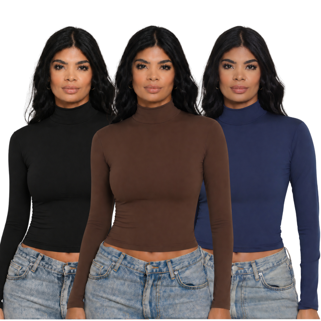 KIT 3 - Blusa Feminina Manga Longa Gola Alta Segunda Pele Básica Gola Estendida Justa Confortável Inverno · foto 2