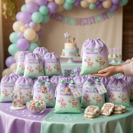 10 sacolinhas personalizada tecido CHÁ REVELAÇÃO para lembrancinhas festa de aniversario 30cmx20cm