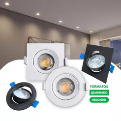 Kit 3-5 Luminária Led Spot 5w7w10w Quadrado Redondo Embutir Branco FrioQuente Bivolt Gesso Sanca 100