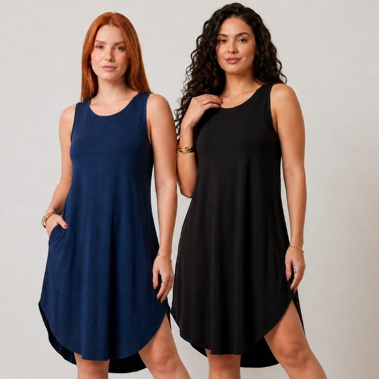Kit 2 Vestido Feminino Midi Regata Soltinho com Bolsos Confortável Casual Verão 2026