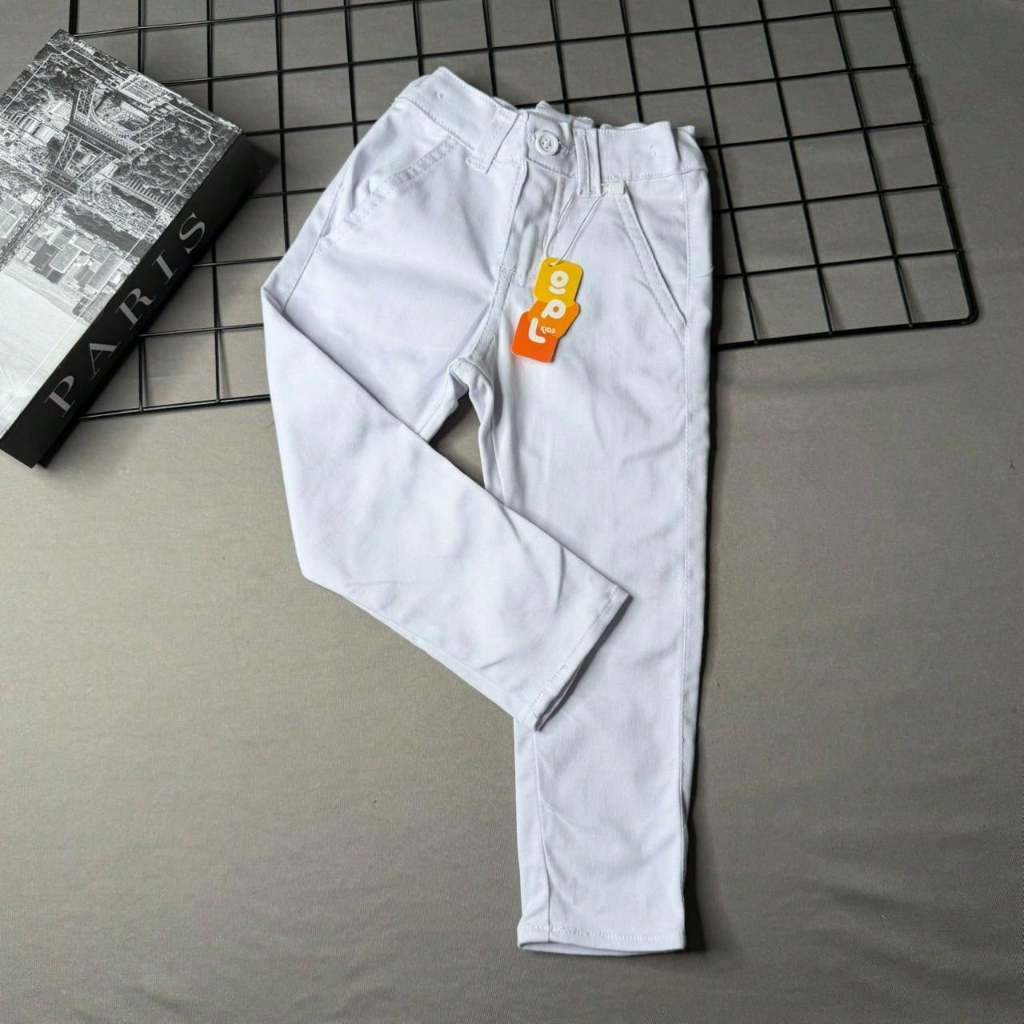 Calça Branca Infantil Menino Esporte Fino Sarja Bolso Embutido