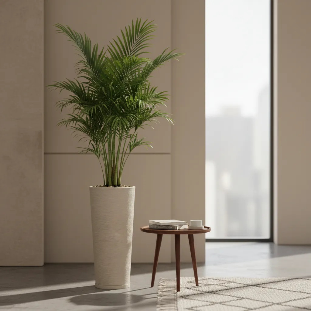 Vaso de Polietileno para Plantas e Flores Coluna Ibiza N1–Moderno Luxuoso Escovado com Prato
