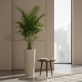 Vaso de Polietileno para Plantas e Flores Coluna Ibiza N1–Moderno Luxuoso Escovado com Prato