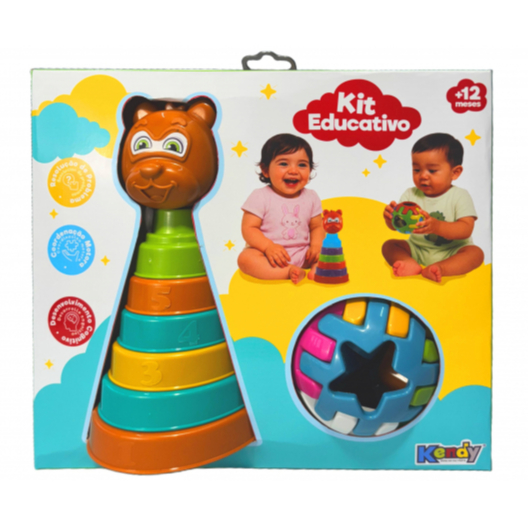 Kit Educativo Infantil Kendy | Acompanha 2 Brinquedos e 6 Formas Geométricas +12 Meses | QUEEN SHOP