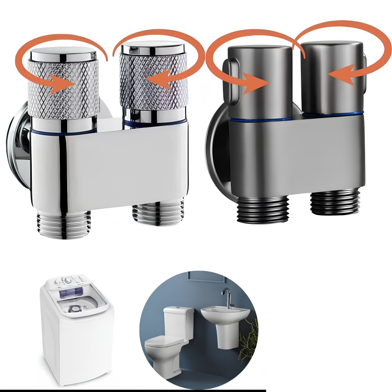 Registro Duplo p/ Máquina De Lavar Metal Cromado