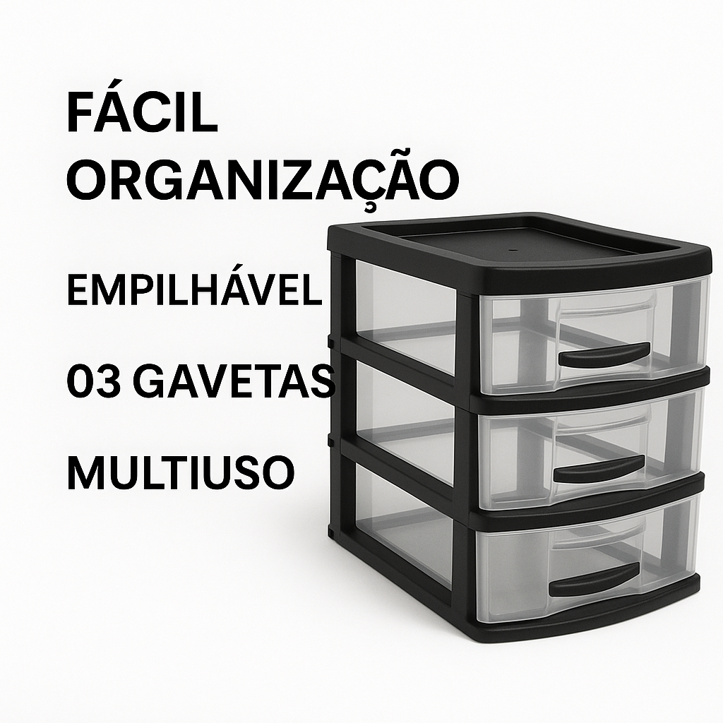 Kit 2 Gaveteiros Organizadores Jaguar 3 Gavetas Multiuso Utilidades Domésticas