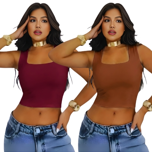 Kit 2 Cropped Feminino Decote Quadrado Tendência Blogueira  Lançamento Suplex Premium
