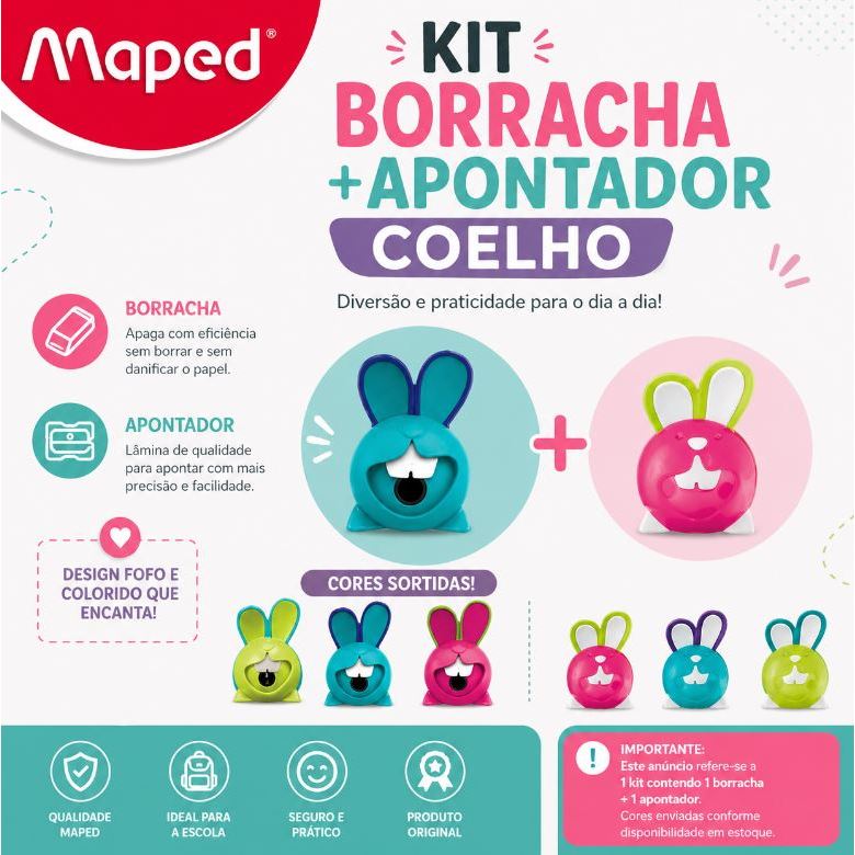 Kit Apontador Croc Croc Coelho + Borracha Croc Croc coelho - Maped
