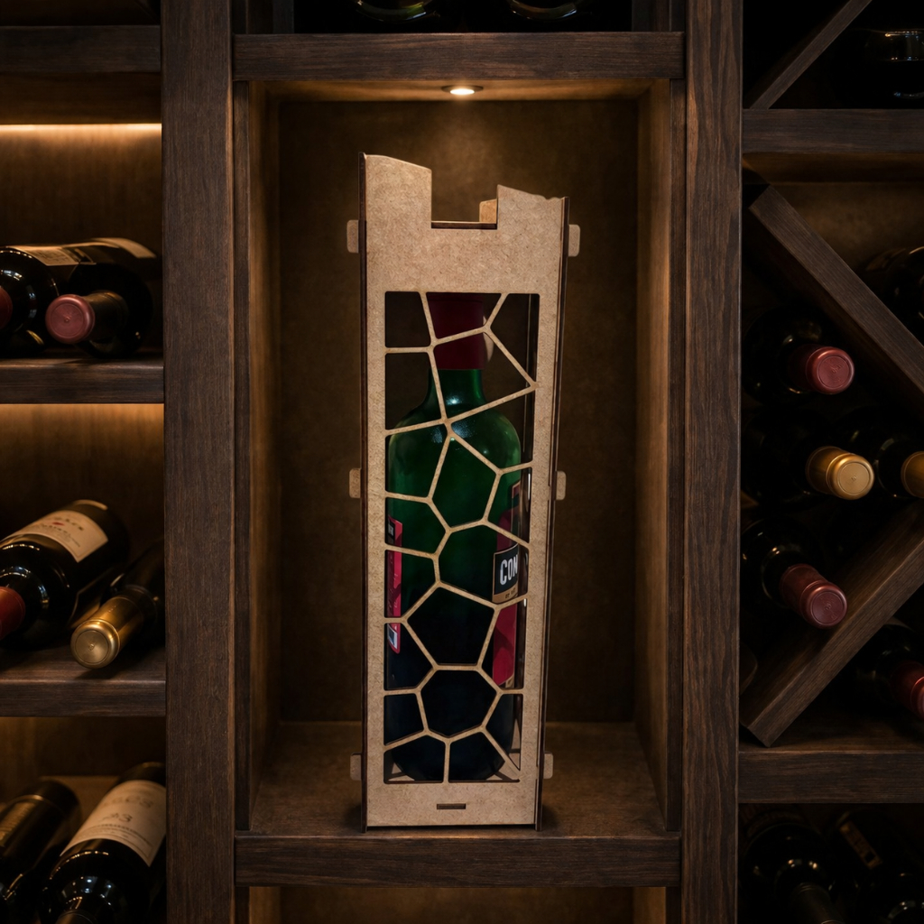 Caixa Para Vinho MDF Cru Vazada Porta Garrafa Presente Decorativo Luxo
