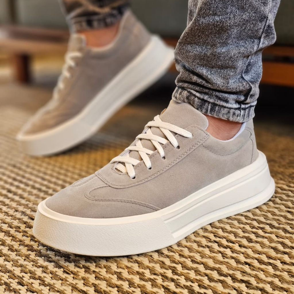 Tênis Sola Alta Minimalista Casual Social Masculino Sola Alta Cano Médio De Amarrar
