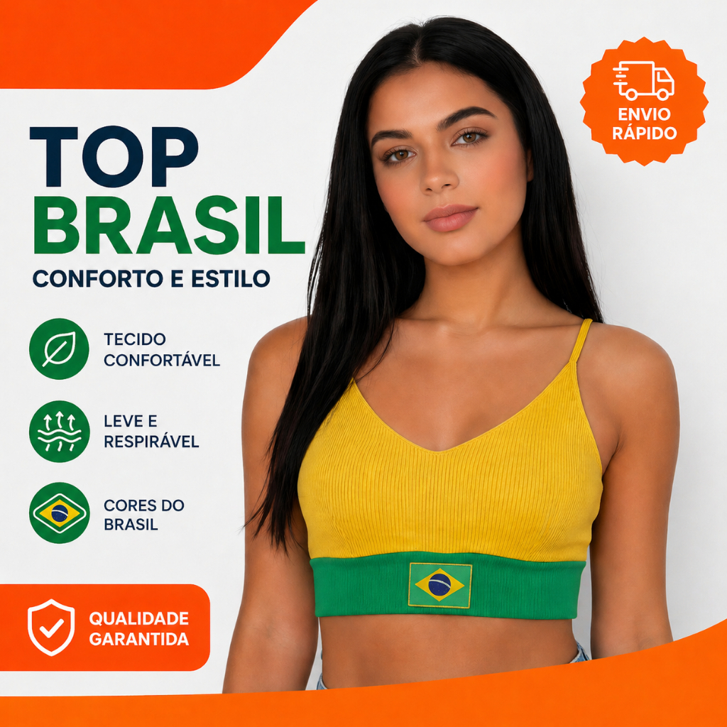 Top Cropped Feminino Brasil Com Bojo Alça Fina Moda Fitness Verão copa 2026