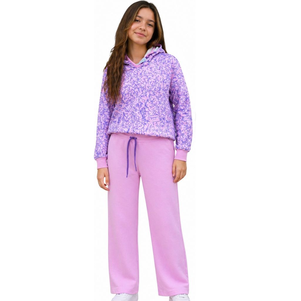 Conjunto de Moletom Juvenil Feminino 10 ao 14 anos Flanelado quentinho Casaco Capuz e Calça Larga Moletom