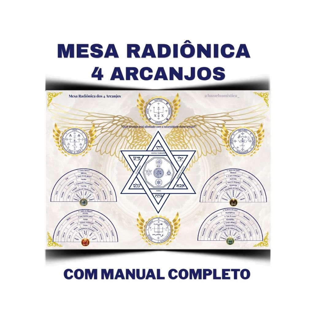 Mesa Radiônica 4 Arcanjos A3 Plastificada com Manual Completo para Radiestesia e Radiônica Uso com pendulo Holístico