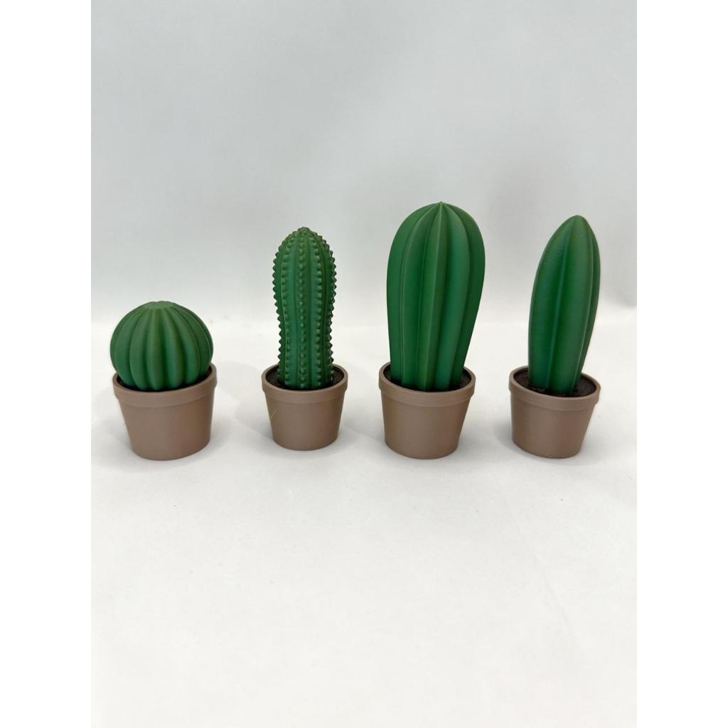 Kit 4 Cactos Decorativos Mini Vaso Minimalista Impressão 3D PLA - Decoração Mesa Escritório Estante