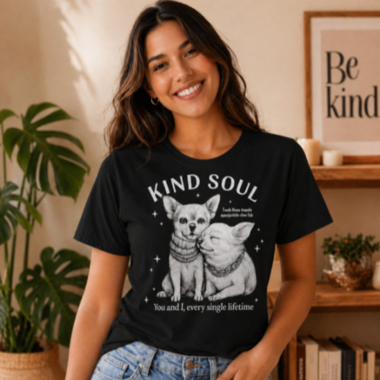 Camiseta Feminina Kind Soul Cachorrinhos Cinza Estampada Pet Lovers Casual Adulto