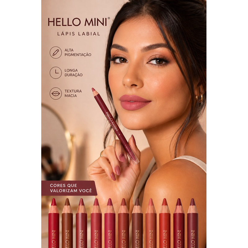Lápis Labial Hello Mini Macio e Preciso Efeito Matte Cores Variadas