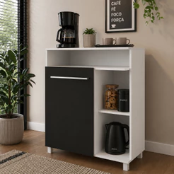 Balcão de Cozinha Fruteira Multiuso 1 Porta 3 Prateleiras 60cm Cor Branco e Preto - Decibal Móveis