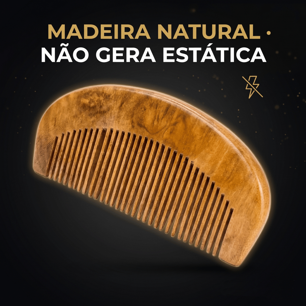 Pente de Madeira para Barba Anti Frizz Uso Diário Meia Lua — imagem 2 de 2