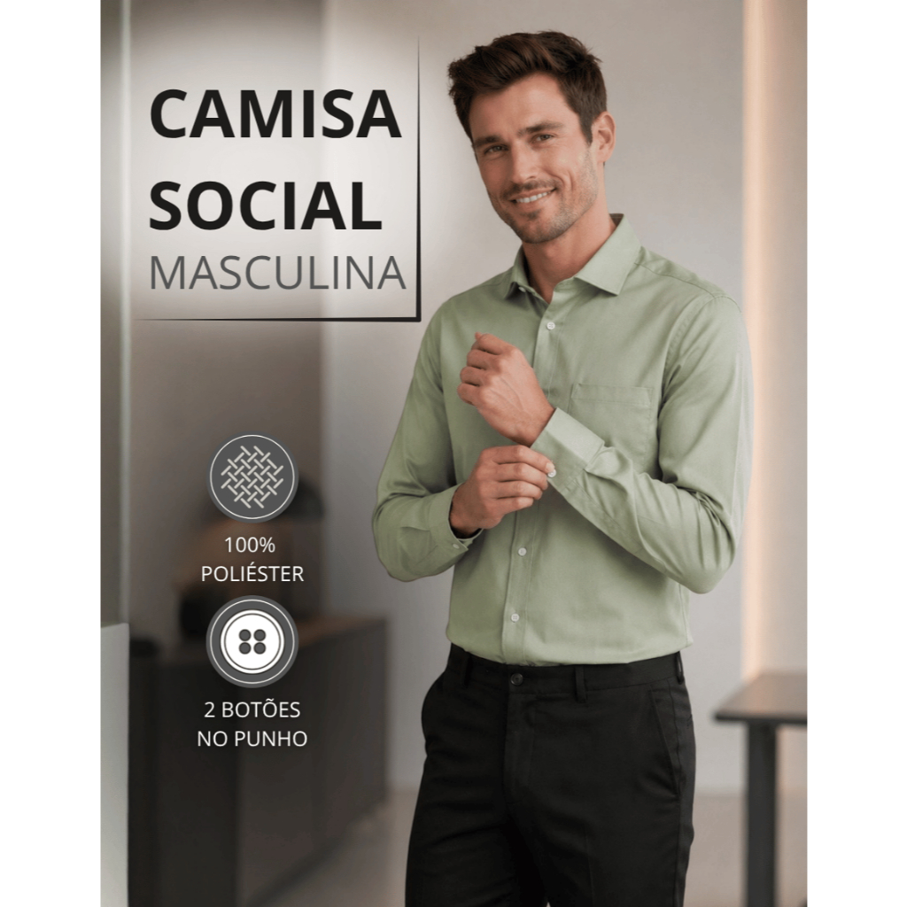 Camisa Social Manga Longa Microleve Uniforme Com Bolso Lisa Escritório Trabalho Elegante Não Amassa