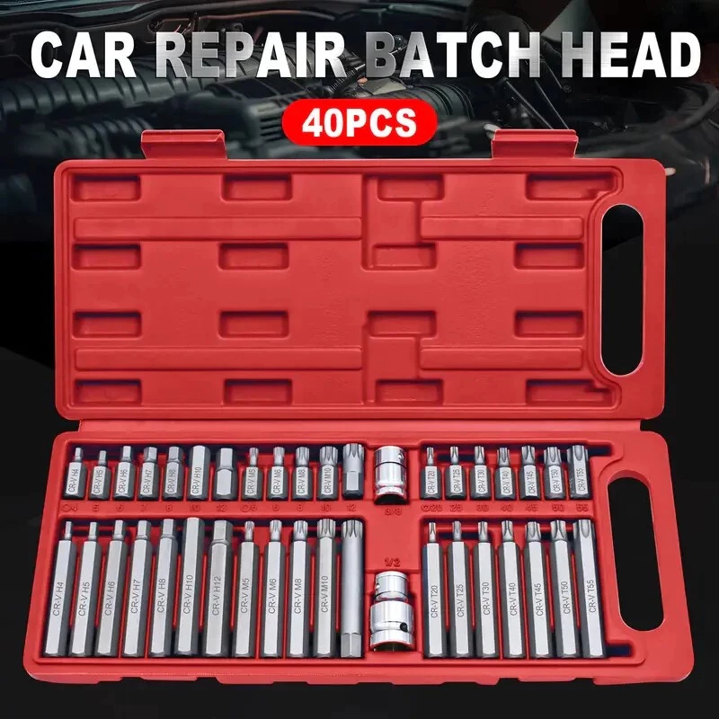 Kit 40 Peças Bits Torx, Allen e Multidentado CR-V | Várias Medidas com Estojo para Parafusadeira e Chave de Fenda