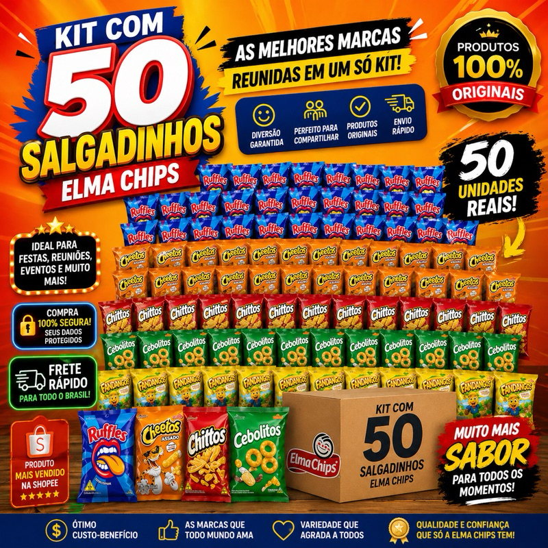 salgadinhoa chips Cheetos ruffles doritos cebolitos fandangos 50 unidades variados