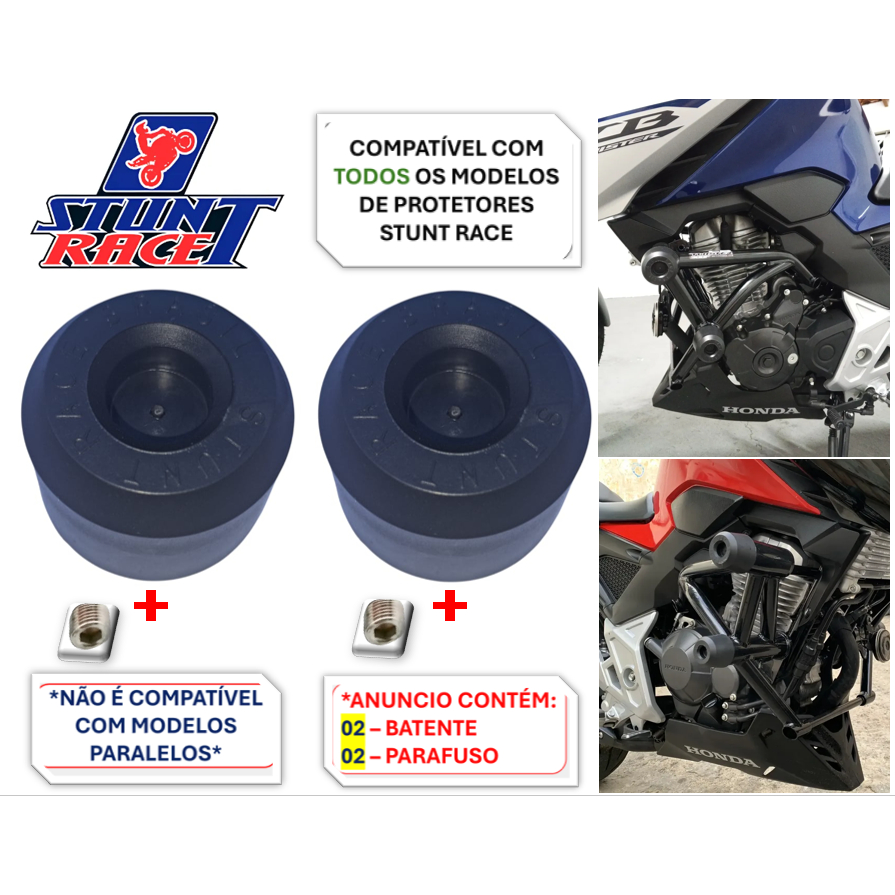 KIT 2 - Batente Ponteira Bucha Nylon Stunt Cage Para Protetor Motor
